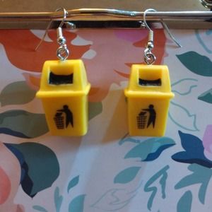 Mini trashcan dumpster earrings kawaii